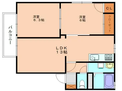 日の里ハイツA(2LDK/1階)の間取り写真