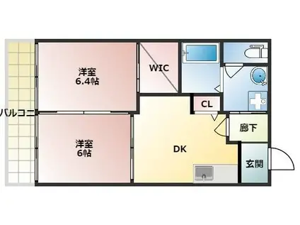 フォンティーヌII A棟(2DK/1階)の間取り写真