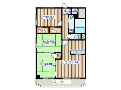 二日町島田ビル(3LDK/6階)の間取り写真