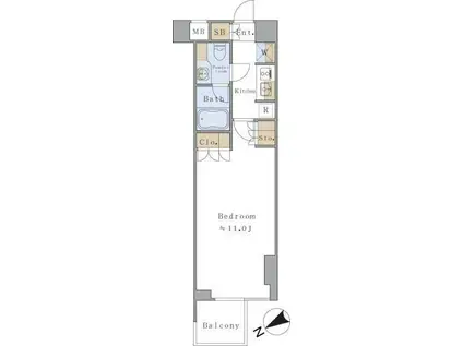 ブリリアイスト千駄ヶ谷(1K/8階)の間取り写真