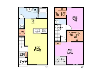 関屋松波町メゾネットアパート(2LDK/1階)の間取り写真