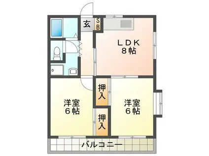 白雲コーポ(2LDK/2階)の間取り写真