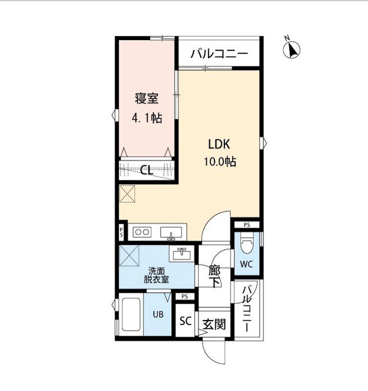 ペンハウスS(1LDK/1階)の間取り写真