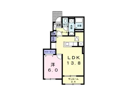 プリムローズA(1LDK/1階)の間取り写真