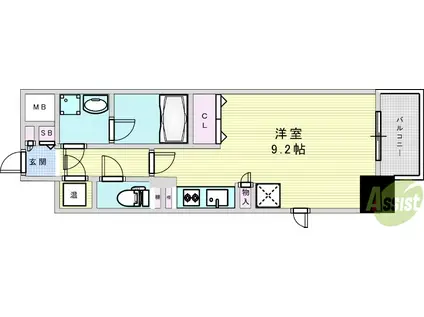 グレンパーク新大阪2(ワンルーム/9階)の間取り写真