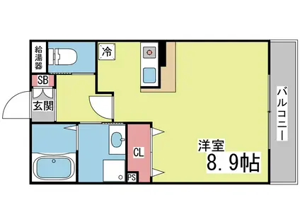 ベルヴュー六甲(ワンルーム/2階)の間取り写真