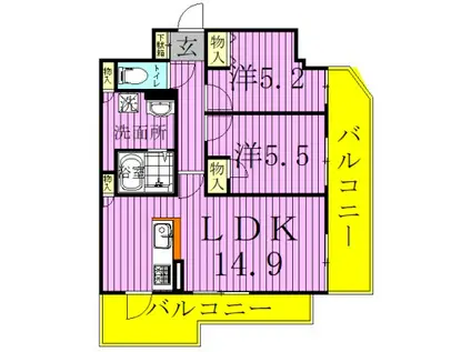 BRILLIANTVIEWCENTRALPARK ブリリアントビュー(2LDK/7階)の間取り写真