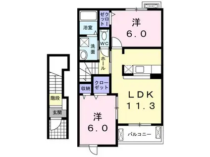 ヴィラ フェリーチェ(2LDK/2階)の間取り写真