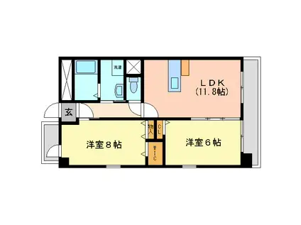 ＪＲ鹿児島本線 箱崎駅 徒歩8分 4階建 築15年(2LDK/3階)の間取り写真