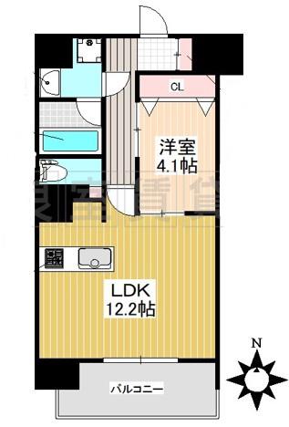 ルーエ池下(1LDK/12階)の間取り写真