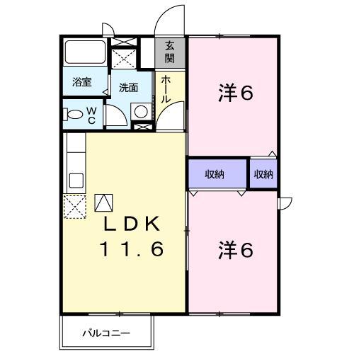 エスポワール船岡(2LDK/1階)の間取り写真