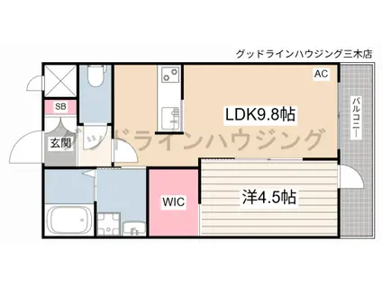 グランドヴィラ天神(1LDK/2階)の間取り写真