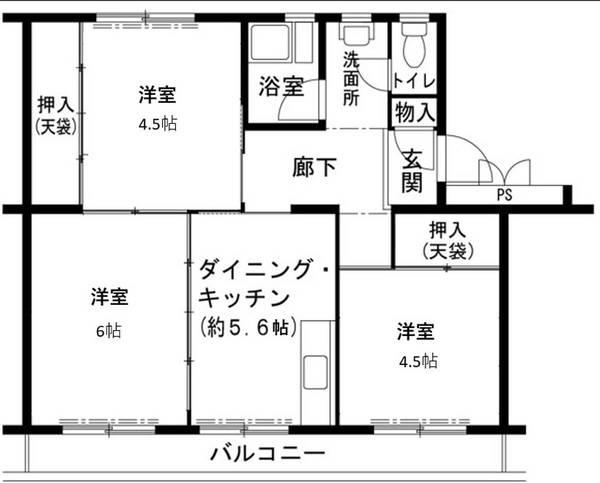 ビレッジハウス志染3号棟(3DK/1階)の間取り写真