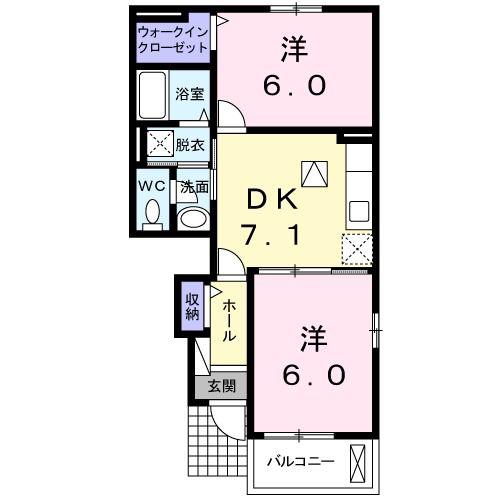 マーガレットハウス(2DK/1階)の間取り写真
