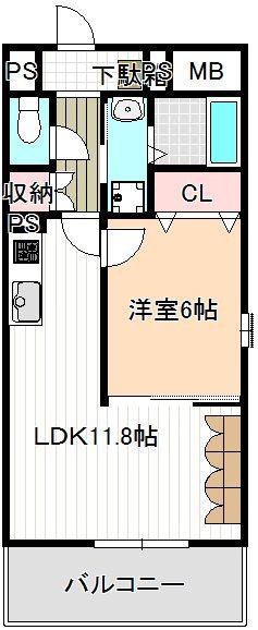 ヴァン オンズ(1LDK/1階)の間取り写真