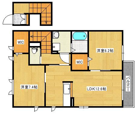 プロヌーブ西本浦B(2LDK/2階)の間取り写真