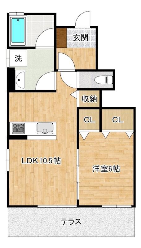 ハイヒルズ下曽根(1LDK/1階)の間取り写真