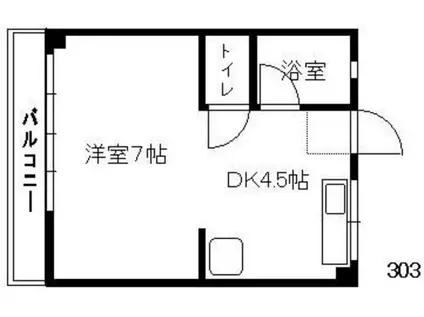 川崎ビル(1DK/3階)の間取り写真