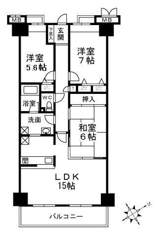 メイツ南千里(3LDK/4階)の間取り写真