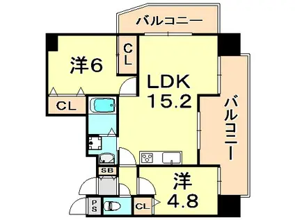 アーバンコート中山手・呉竹(2LDK/5階)の間取り写真