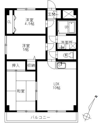 鷹取プレイス(3LDK/5階)の間取り写真