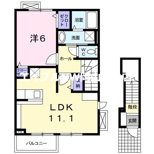 CROSS SIDE(1LDK/2階)の間取り写真