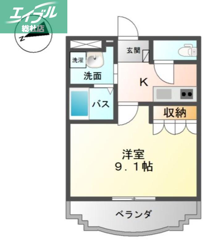 エクシヴボヌール(1K/2階)の間取り写真