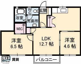 グランシードM・SA棟(2LDK/2階)の間取り写真