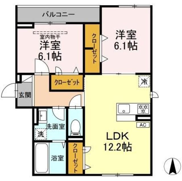 D-ROOM上篠崎(2LDK/2階)の間取り写真