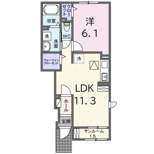 モンビーブルB(1LDK/1階)の間取り写真