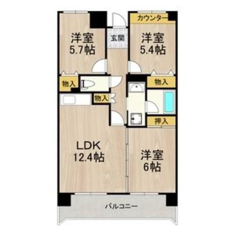 ボヌール御崎(3LDK/3階)の間取り写真