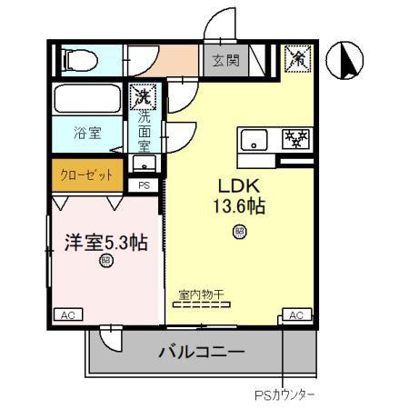 DROOM深草小久保町B(1LDK/2階)の間取り写真
