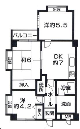 ベネフィス魚住II(3DK/3階)の間取り写真