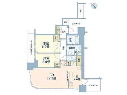 シエリアタワー中之島(2LDK/11階)の間取り写真