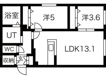 NOVEL東区役所前(2LDK/2階)の間取り写真
