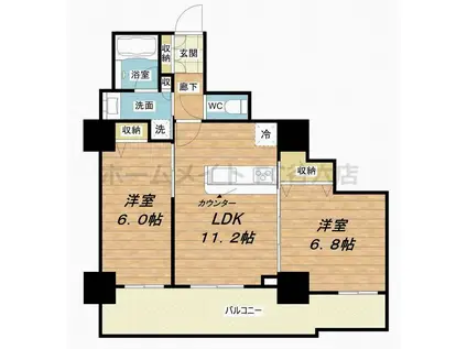 カスタリアタワー長堀橋(2LDK/5階)の間取り写真