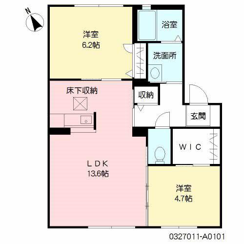 ヴァーチャスの杜  A棟(2LDK/1階)の間取り写真