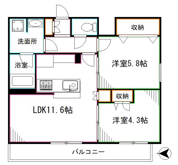フレンシア下井草(2LDK/2階)の間取り写真