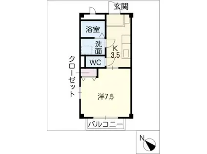 グリーンPATIO(1K/2階)の間取り写真