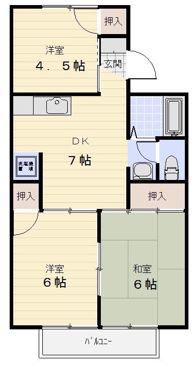 阿波屋ハイツB(3DK/1階)の間取り写真