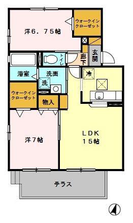 ハーヴェストヒルズD棟(2LDK/1階)の間取り写真