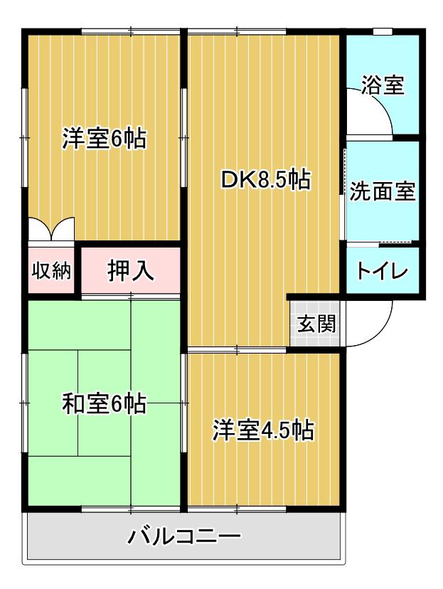 NSコーポB(3DK/1階)の間取り写真