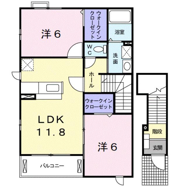 ヴァンクール貴志川II(2LDK/2階)の間取り写真