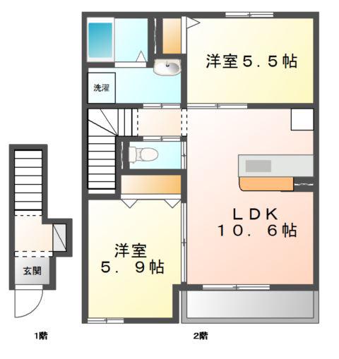 PALM(2LDK/2階)の間取り写真