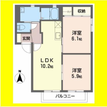 ペアハウス(2LDK/2階)の間取り写真