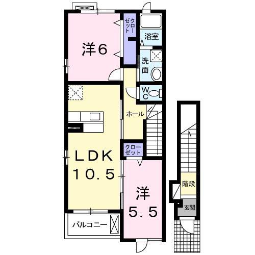 カレントハウスB(2LDK/2階)の間取り写真