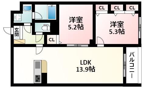 ADI I(2LDK/2階)の間取り写真