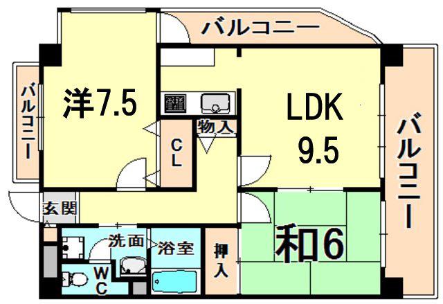 フォレスタ新伊丹(2LDK/2階)の間取り写真