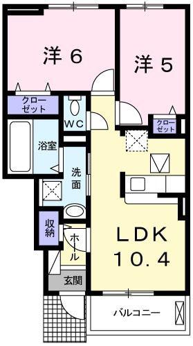 ターク・ヴィレッジB(2LDK/1階)の間取り写真