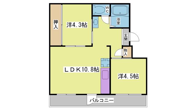 ドミールサニー君影1号棟(2LDK/1階)の間取り写真